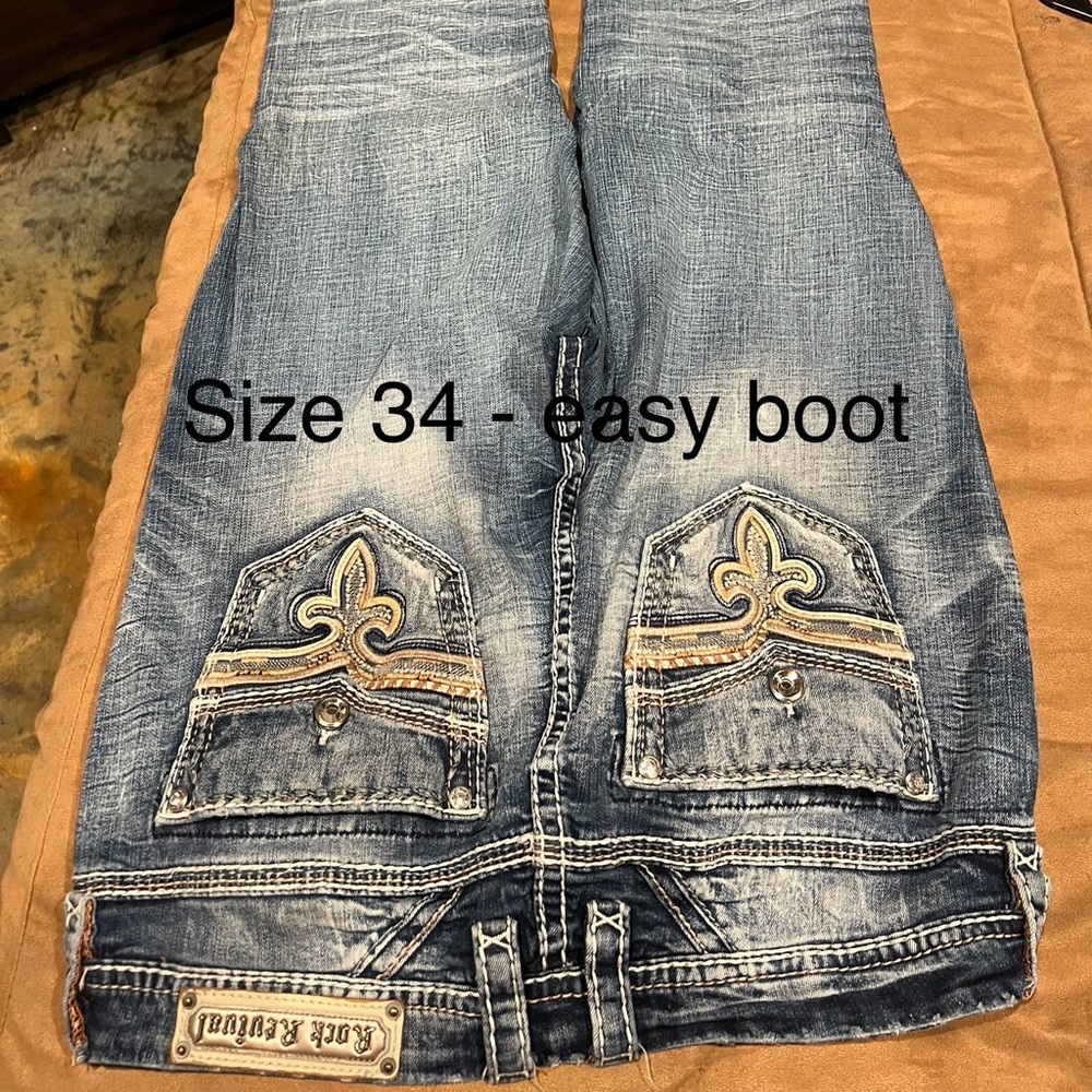 Rock Revival Blue Easy Boot Jeans with Fleur-de-Lis Pockets